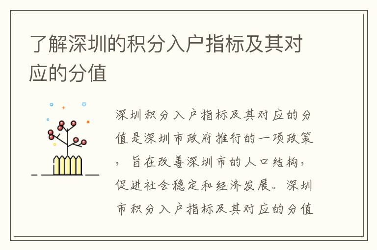 了解深圳的積分入戶指標(biāo)及其對應(yīng)的分值