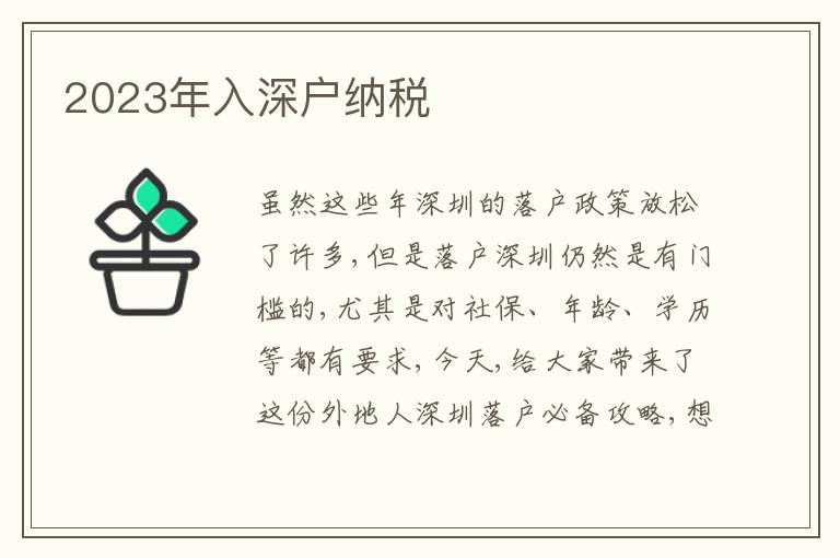2023年入深戶納稅