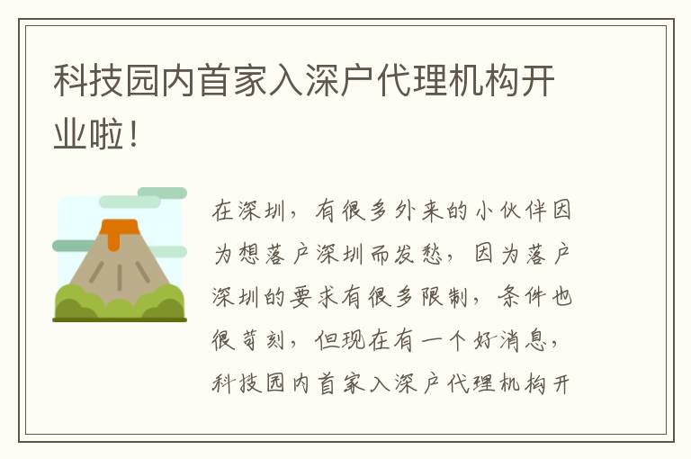 科技園內(nèi)首家入深戶代理機(jī)構(gòu)開業(yè)啦！