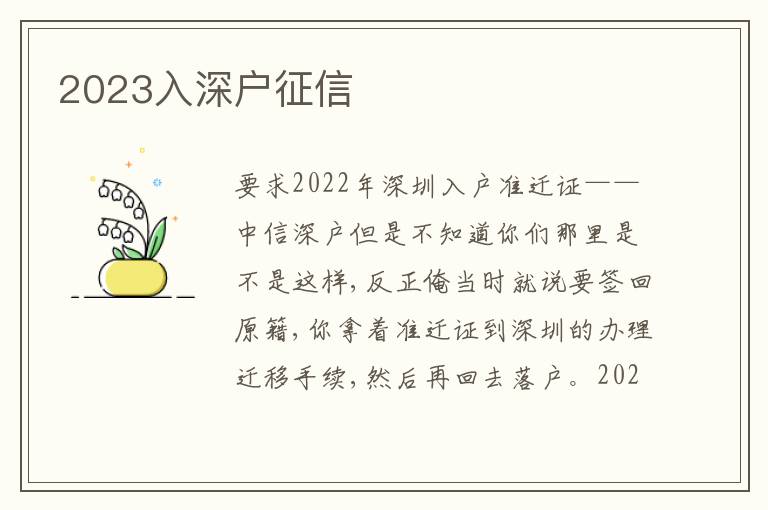 2023入深戶征信