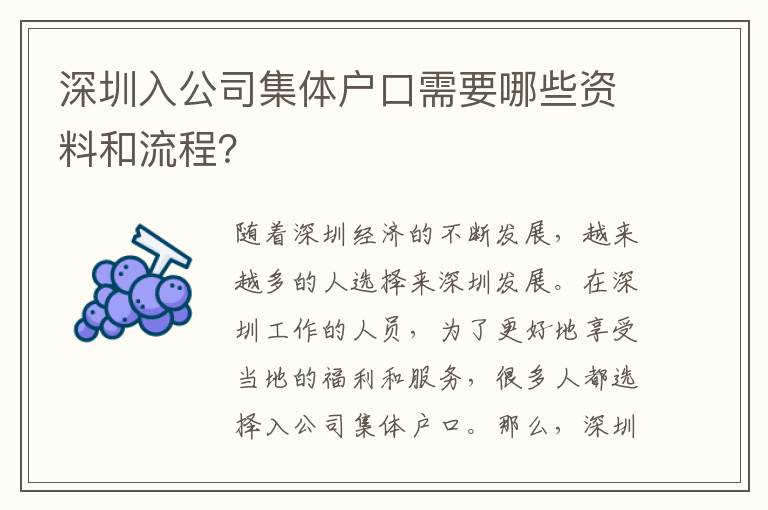 深圳入公司集體戶口需要哪些資料和流程？