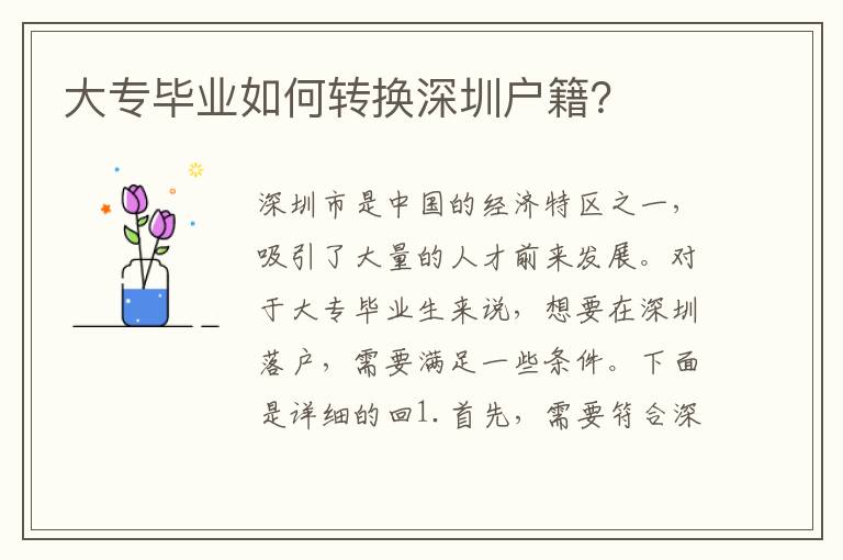 大專畢業(yè)如何轉(zhuǎn)換深圳戶籍？