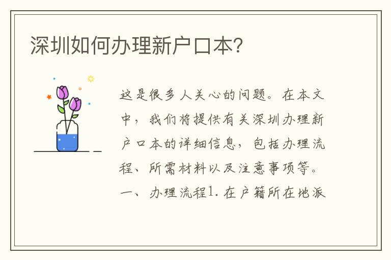 深圳如何辦理新戶口本？