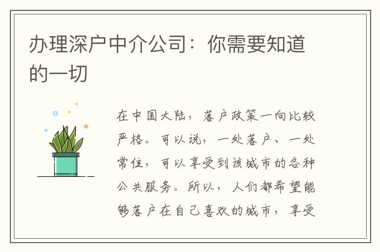 辦理深戶中介公司：你需要知道的一切