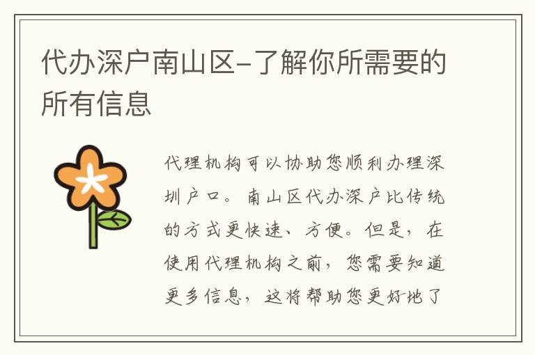 代辦深戶南山區(qū)-了解你所需要的所有信息