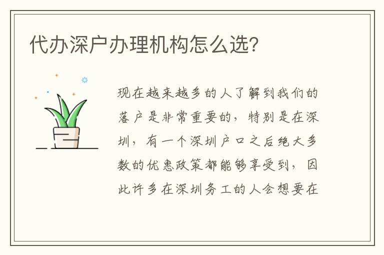 代辦深戶辦理機構(gòu)怎么選？
