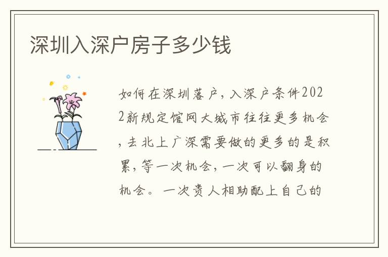 深圳入深戶房子多少錢