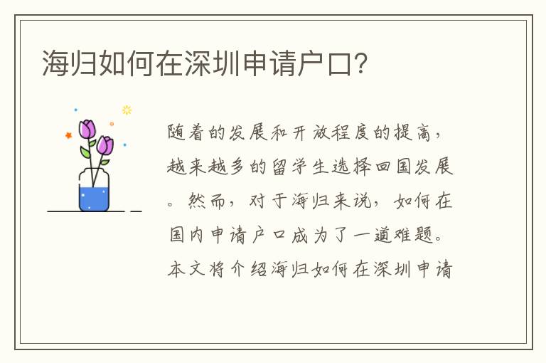 海歸如何在深圳申請戶口？