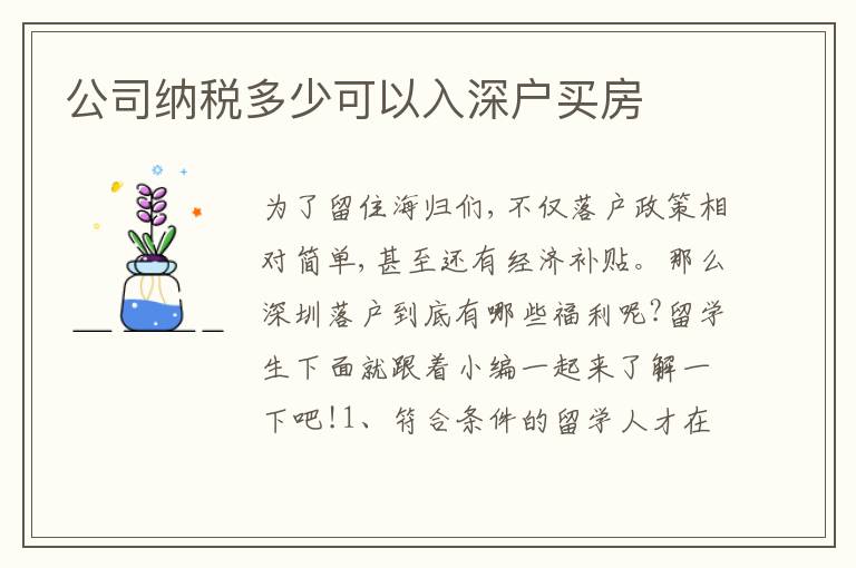 公司納稅多少可以入深戶買房