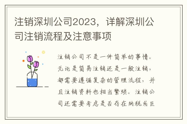 注銷深圳公司2023，詳解深圳公司注銷流程及注意事項