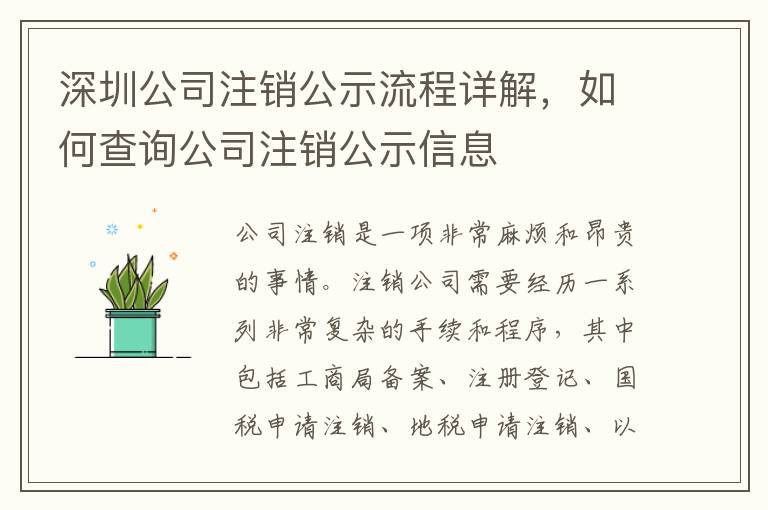 深圳公司注銷公示流程詳解，如何查詢公司注銷公示信息