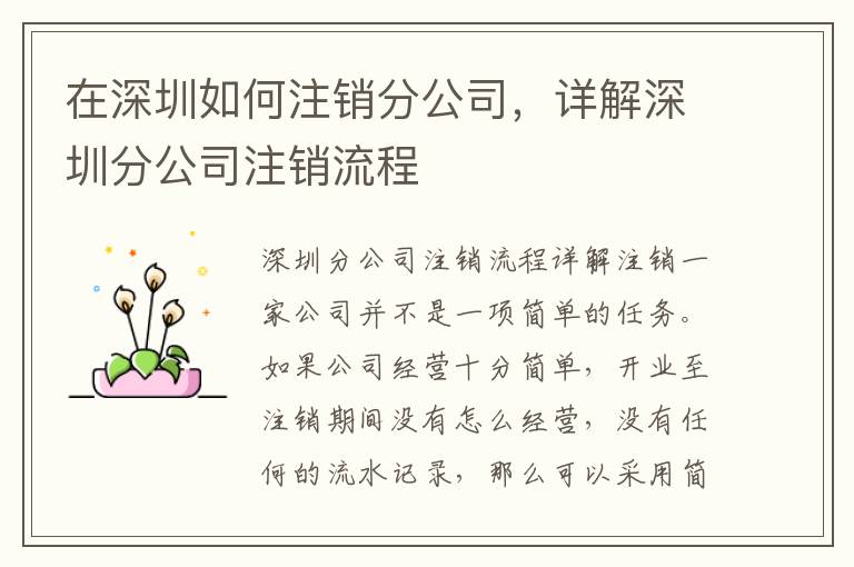 在深圳如何注銷分公司，詳解深圳分公司注銷流程