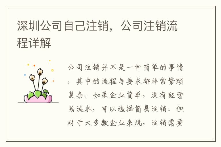 深圳公司自己注銷(xiāo)，公司注銷(xiāo)流程詳解