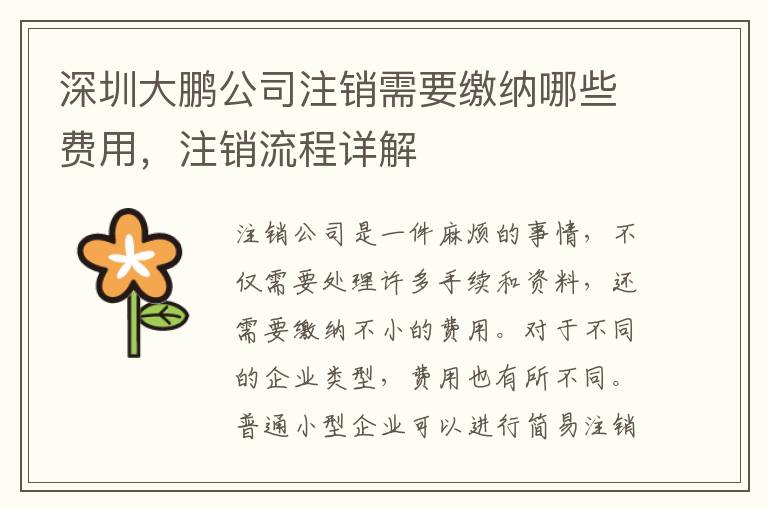 深圳大鵬公司注銷需要繳納哪些費用，注銷流程詳解
