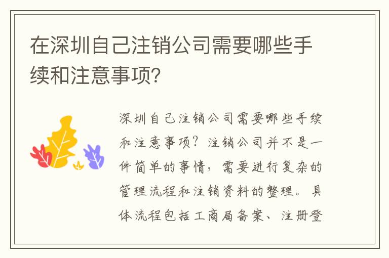 在深圳自己注銷公司需要哪些手續(xù)和注意事項？