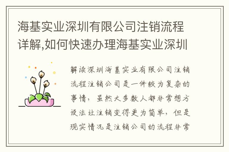 海基實(shí)業(yè)深圳有限公司注銷流程詳解,如何快速辦理?；鶎?shí)業(yè)深圳有限公司注銷