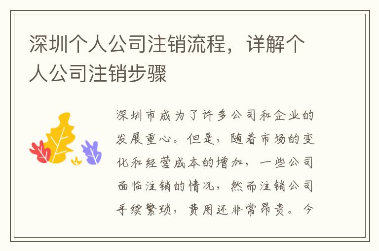 深圳個人公司注銷流程，詳解個人公司注銷步驟