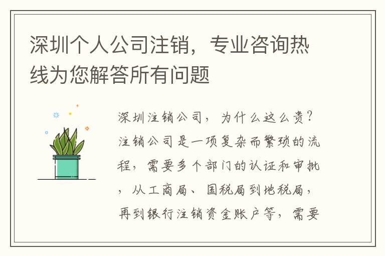深圳個人公司注銷，專業(yè)咨詢熱線為您解答所有問題