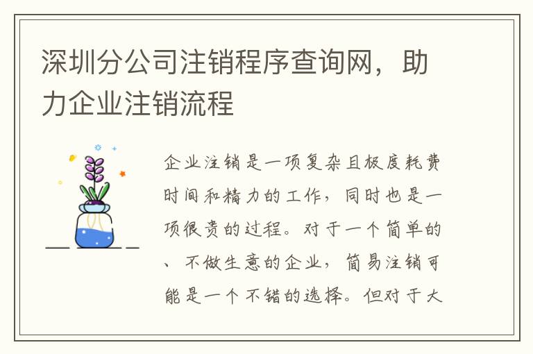 深圳分公司注銷程序查詢網(wǎng)，助力企業(yè)注銷流程