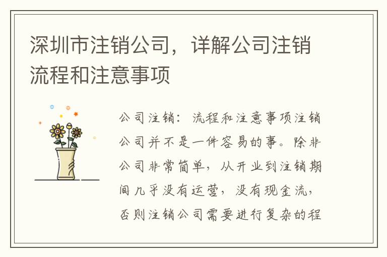 深圳市注銷公司，詳解公司注銷流程和注意事項