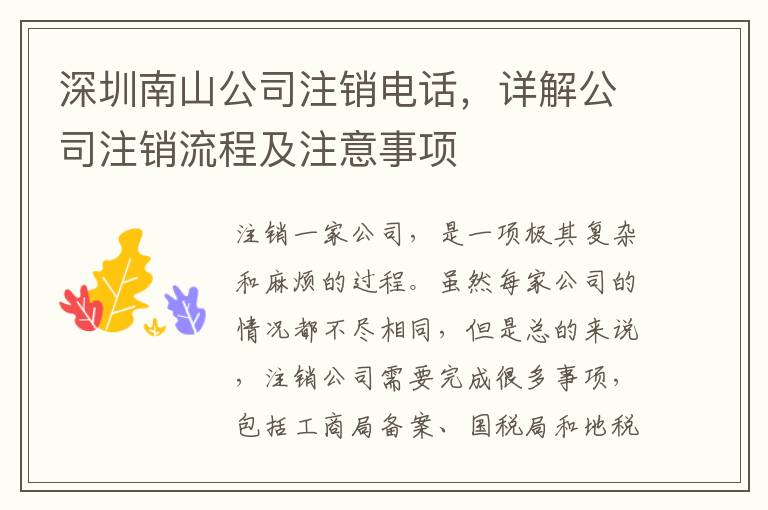 深圳南山公司注銷電話，詳解公司注銷流程及注意事項