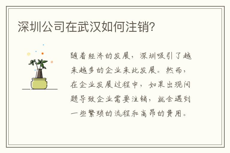 深圳公司在武漢如何注銷(xiāo)？