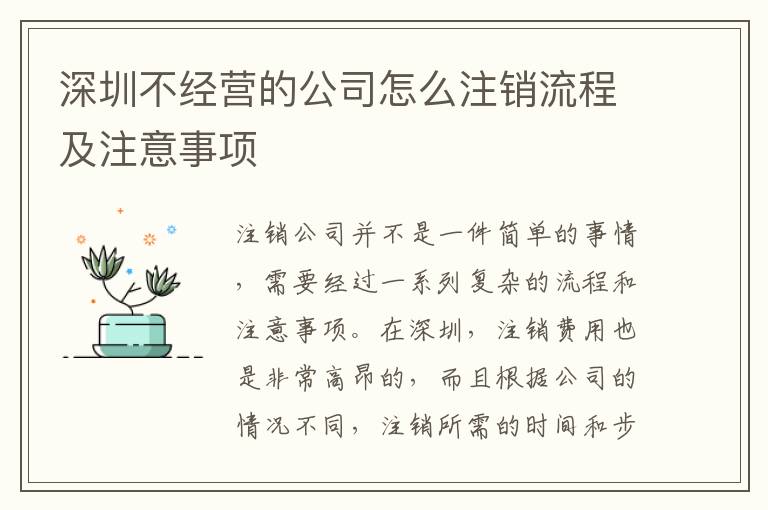 深圳不經(jīng)營的公司怎么注銷流程及注意事項