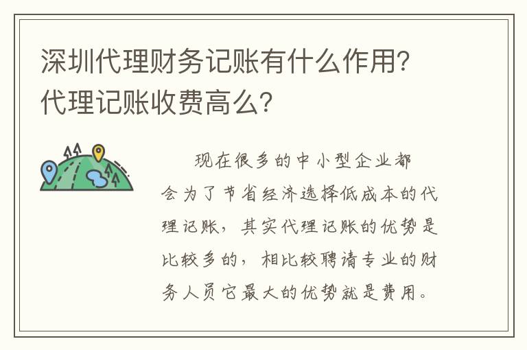 深圳代理財(cái)務(wù)記賬有什么作用？代理記賬收費(fèi)高么？