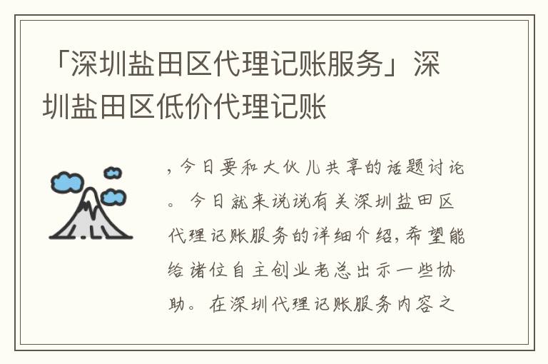 「深圳鹽田區(qū)代理記賬服務(wù)」深圳鹽田區(qū)低價代理記賬