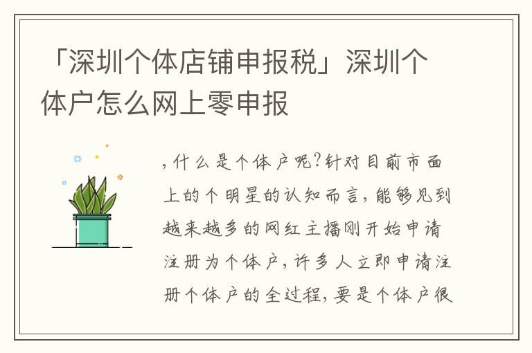 「深圳個(gè)體店鋪申報(bào)稅」深圳個(gè)體戶怎么網(wǎng)上零申報(bào)