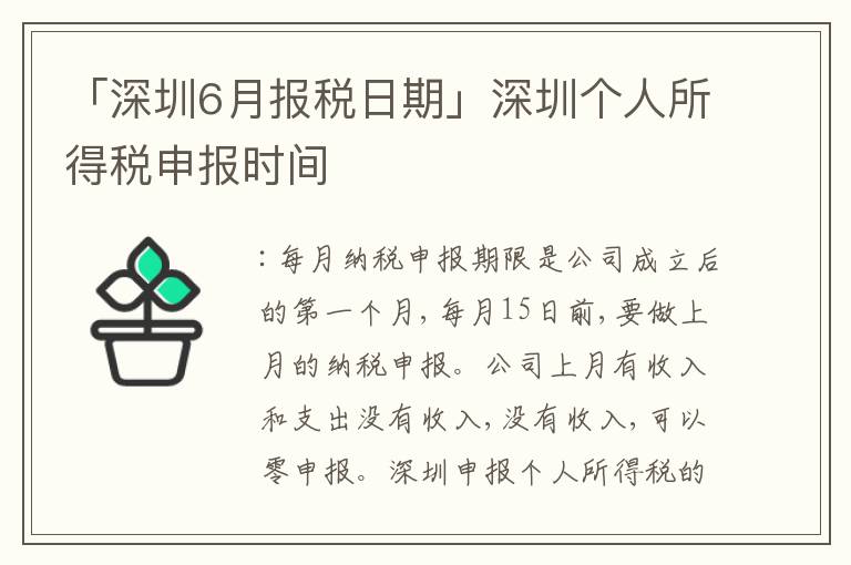 「深圳6月報稅日期」深圳個人所得稅申報時間