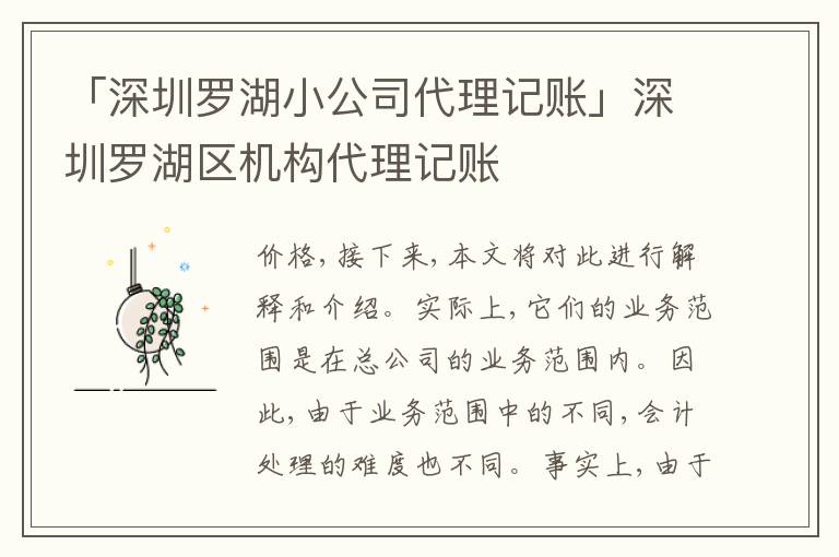「深圳羅湖小公司代理記賬」深圳羅湖區(qū)機構代理記賬