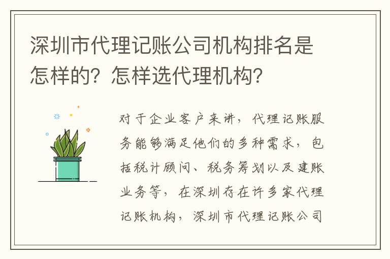 深圳市代理記賬公司機(jī)構(gòu)排名是怎樣的？怎樣選代理機(jī)構(gòu)？