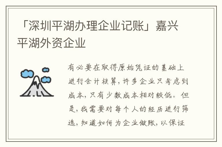 「深圳平湖辦理企業(yè)記賬」嘉興平湖外資企業(yè)