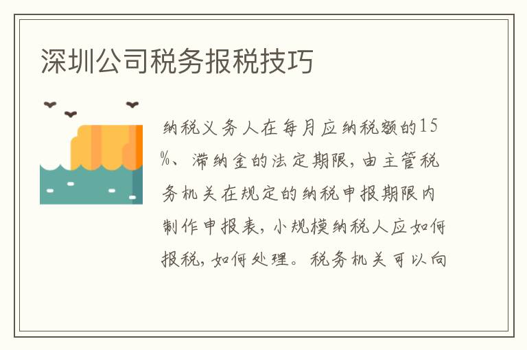深圳公司稅務報稅技巧