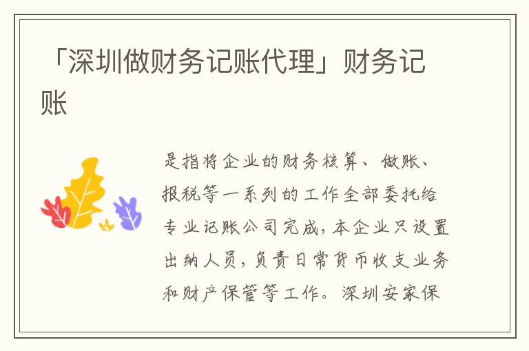 「深圳做財(cái)務(wù)記賬代理」財(cái)務(wù)記賬