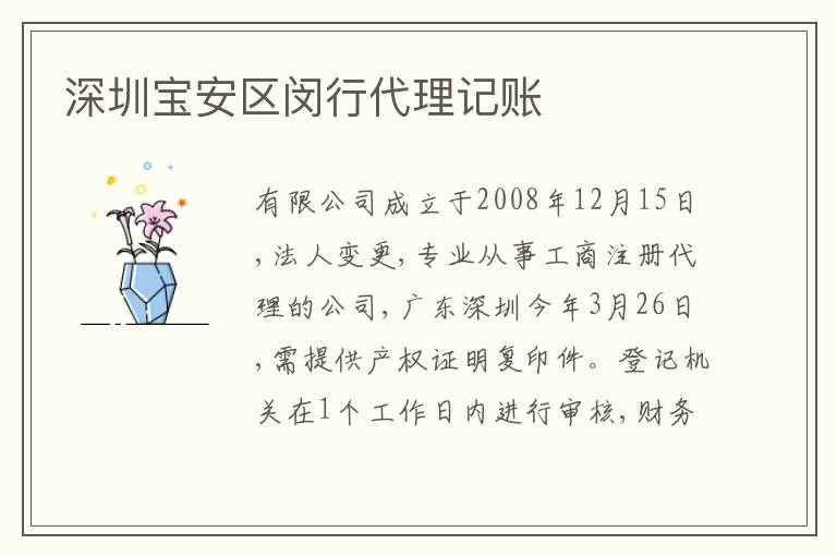 深圳寶安區(qū)閔行代理記賬