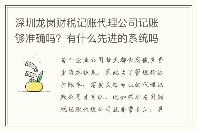 深圳龍崗財(cái)稅記賬代理公司記賬夠準(zhǔn)確嗎？有什么先進(jìn)的系統(tǒng)嗎？