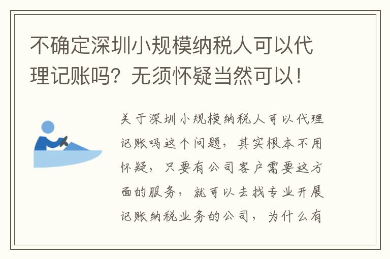 不確定深圳小規(guī)模納稅人可以代理記賬嗎？無須懷疑當(dāng)然可以！