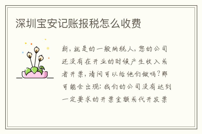 深圳寶安記賬報稅怎么收費