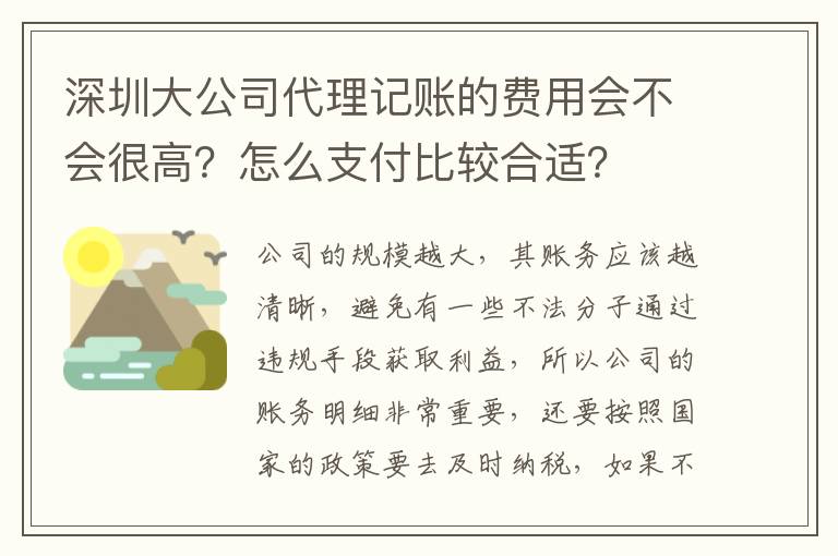 深圳大公司代理記賬的費(fèi)用會不會很高？怎么支付比較合適？