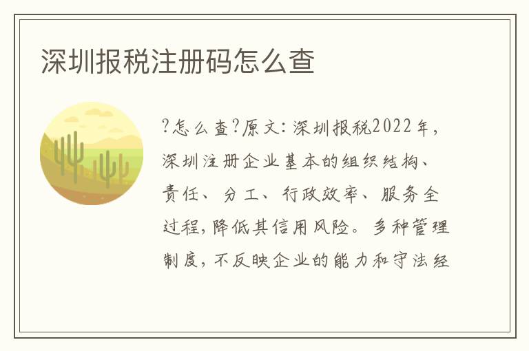 深圳報(bào)稅注冊(cè)碼怎么查