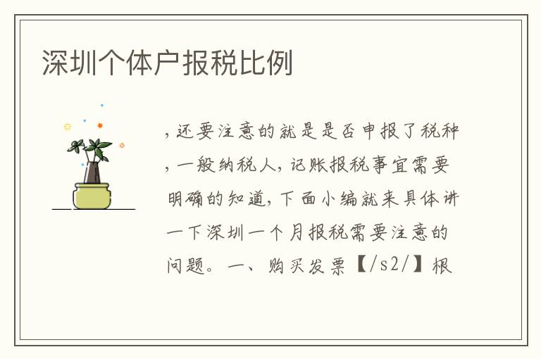 深圳個(gè)體戶報(bào)稅比例