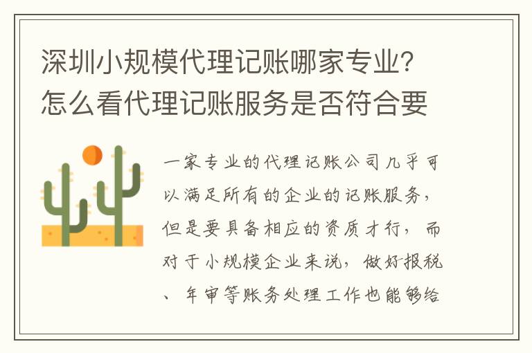 深圳小規(guī)模代理記賬哪家專業(yè)？怎么看代理記賬服務(wù)是否符合要求？