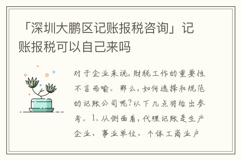 「深圳大鵬區(qū)記賬報(bào)稅咨詢」記賬報(bào)稅可以自己來嗎
