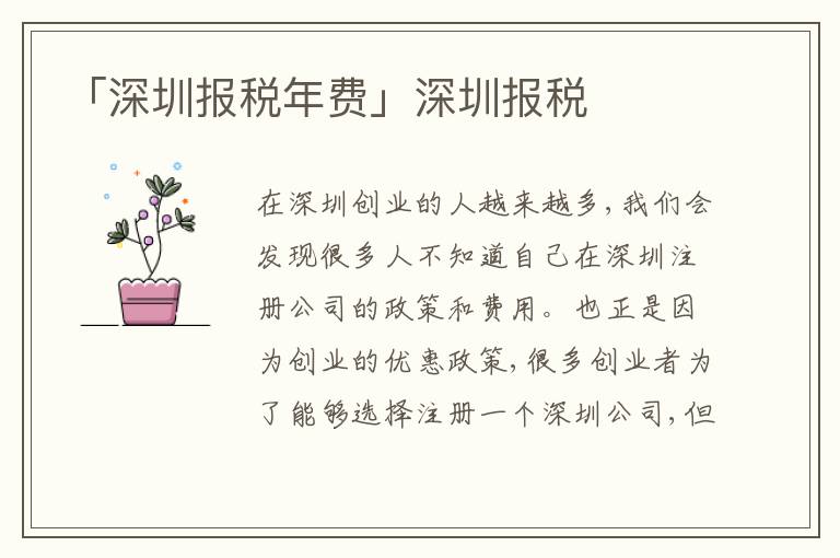 「深圳報稅年費」深圳報稅