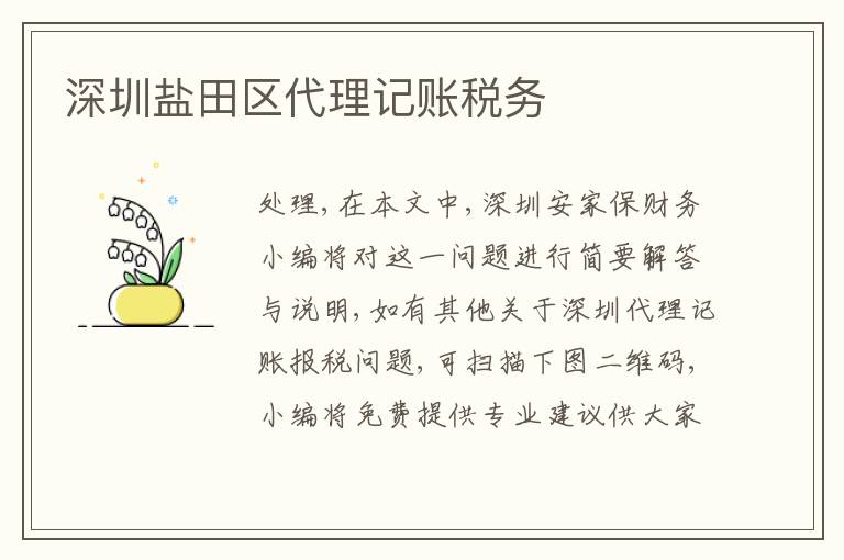 深圳鹽田區(qū)代理記賬稅務(wù)
