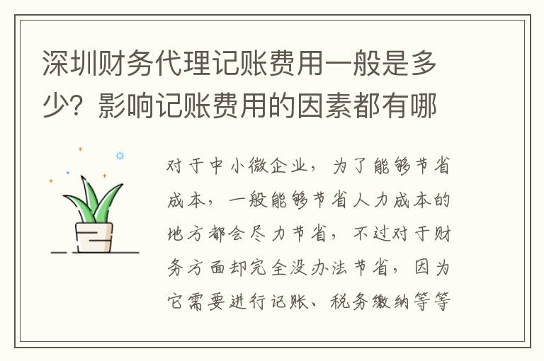 深圳財(cái)務(wù)代理記賬費(fèi)用一般是多少？影響記賬費(fèi)用的因素都有哪些？