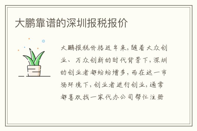 大鵬靠譜的深圳報(bào)稅報(bào)價(jià)