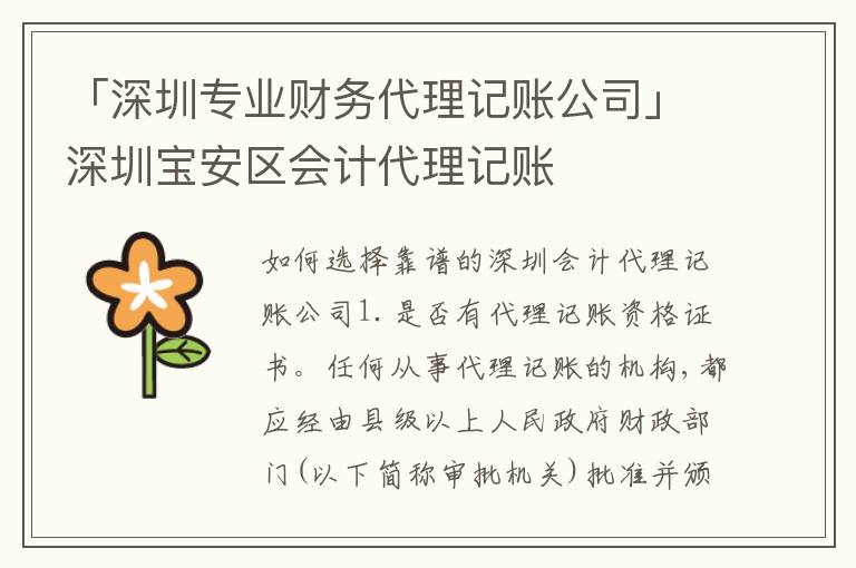「深圳專業(yè)財務(wù)代理記賬公司」深圳寶安區(qū)會計代理記賬